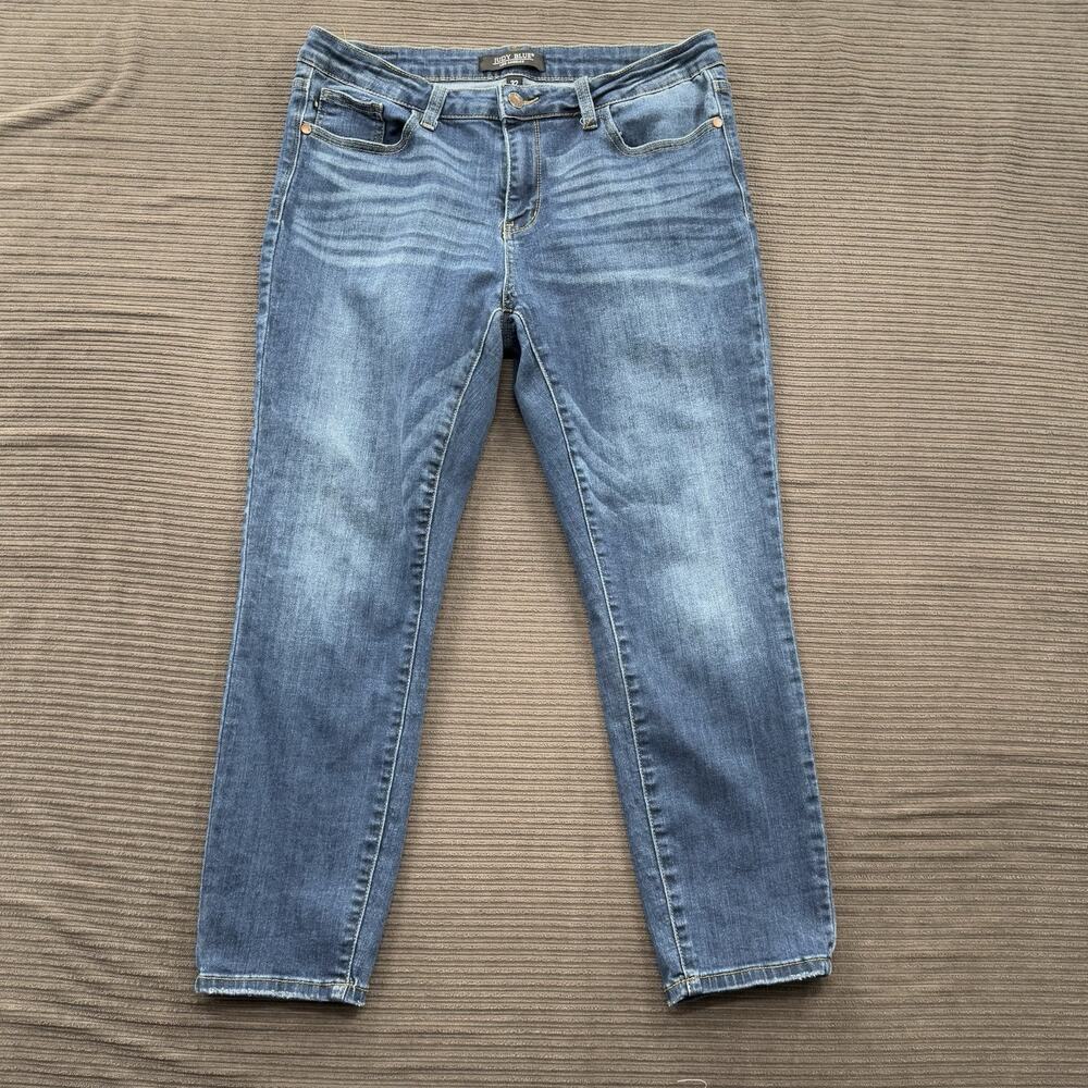 Judy Blue Jeans Women 32/26 Blue Cotton Mid Rise Stretch Designer Comfort.